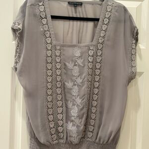 Elegant Gray Blouse with Lace Detailing